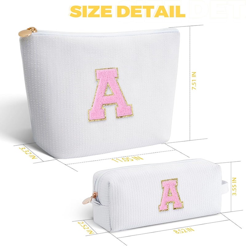 Btffitting Makeup Bag Set Initials Cosmetic Bag,Gifts for 10 11 12 13 14 15 16 17 18 Years Old Girl Girlfriend Teen Girls Gift Trendy Stuff Personalized Toiletry Bag Travel - White,A - Image 5